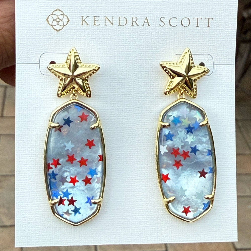 NWT- Kendra Scott Elle Star Drop Earrings in Red White & Blue Illusion